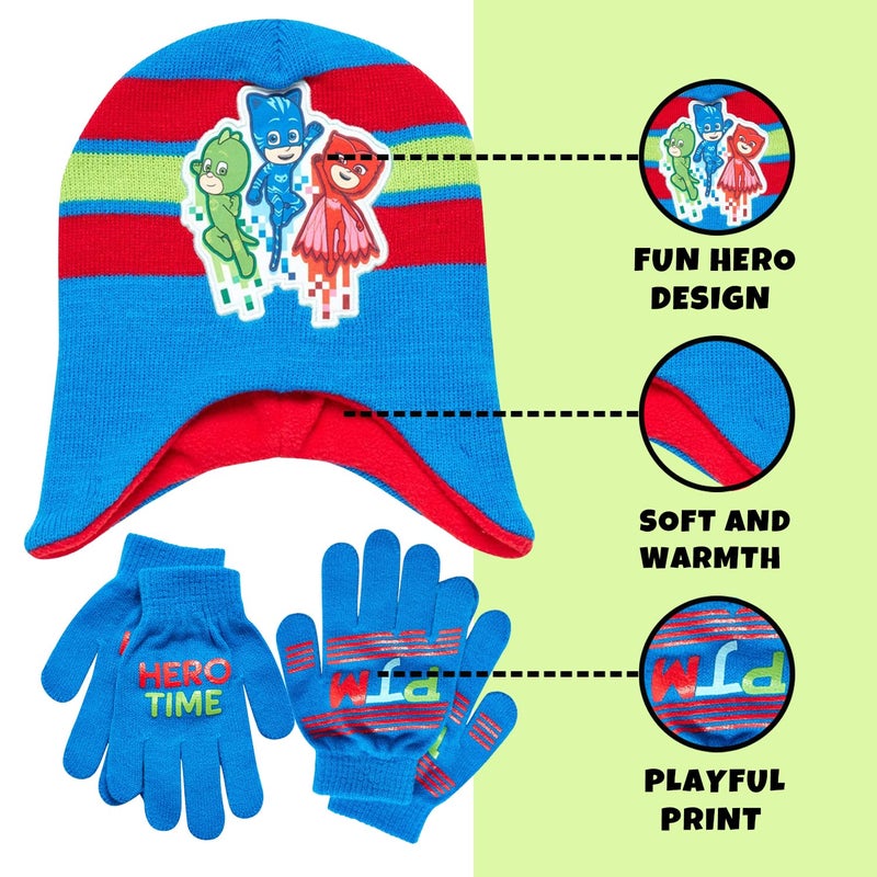 PJMASKS PJ Masks Winter Hat and 2 Pair of Gloves or Mittens Set (Age 2-7), Size Age 4-7, PJ Masks Glove/Blue - Image 2